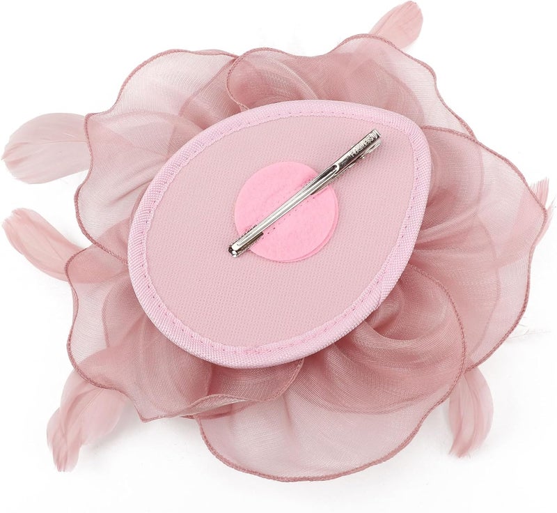 DRESHOW قبعة فاسيناتور مزينة بالريش مع رباط رأس للنساء، قبعات حفلات الشاي مع مشبك وزهرة لرباط الرأس للبنات والنساء - Image 5